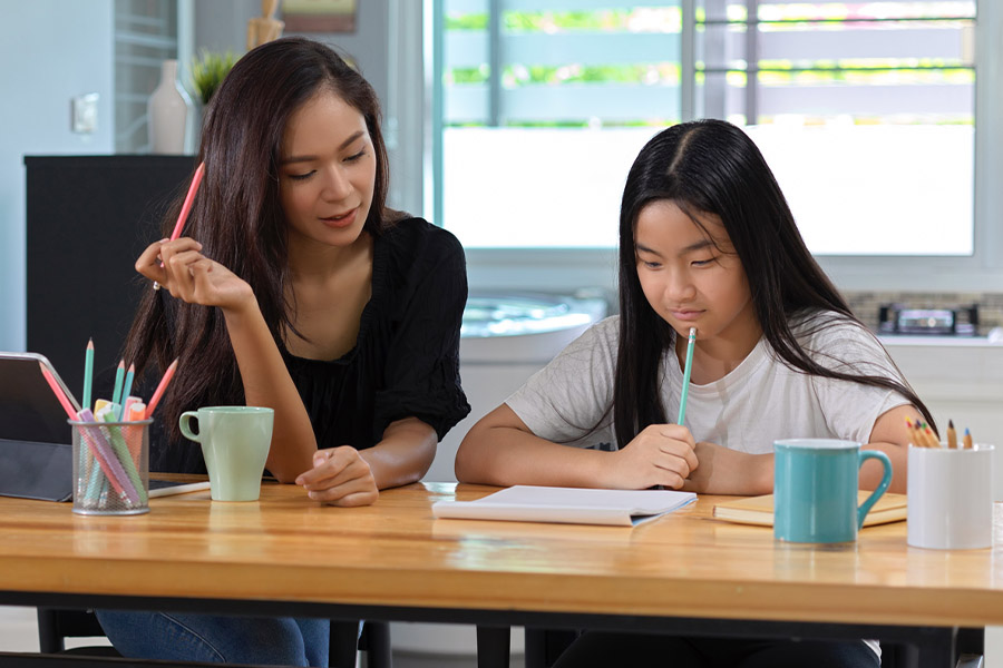 student and tutor together at a desk in Pembroke